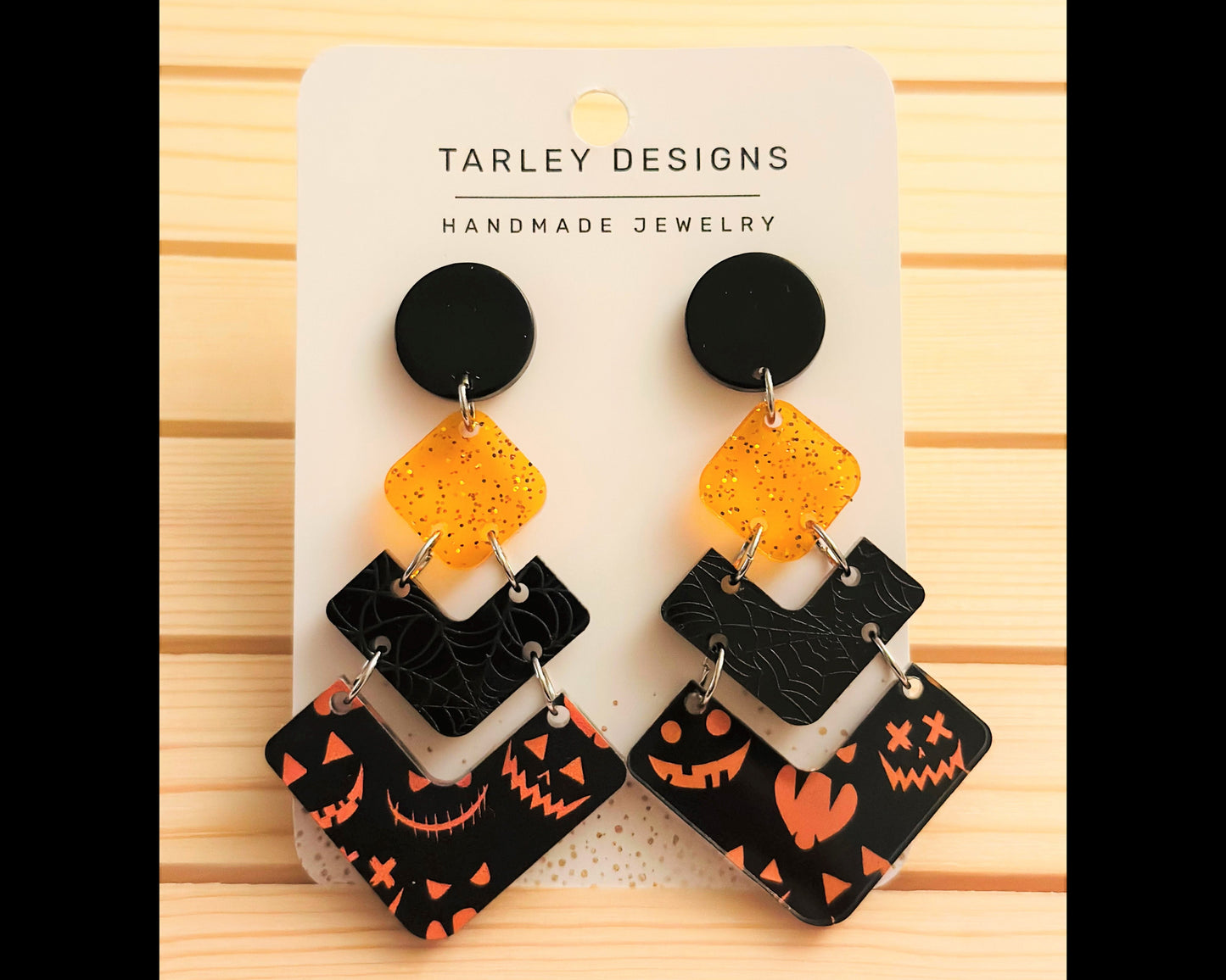 Black and Orange Three Tier Halloween Earrings
