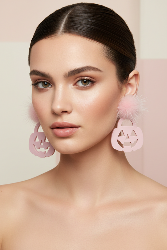 Pastel Jack-o-Lantern Earrings-Pink