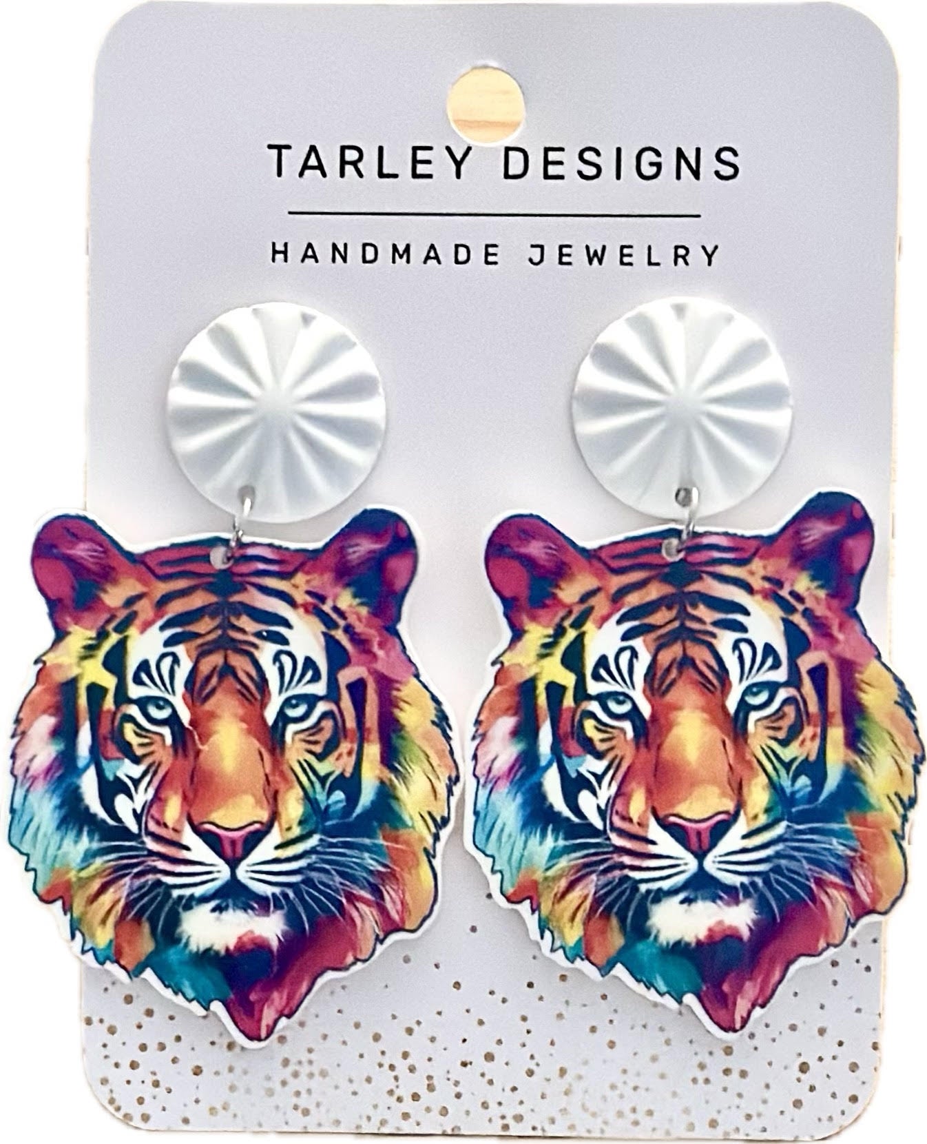 Colorful Tiger Earrings-White