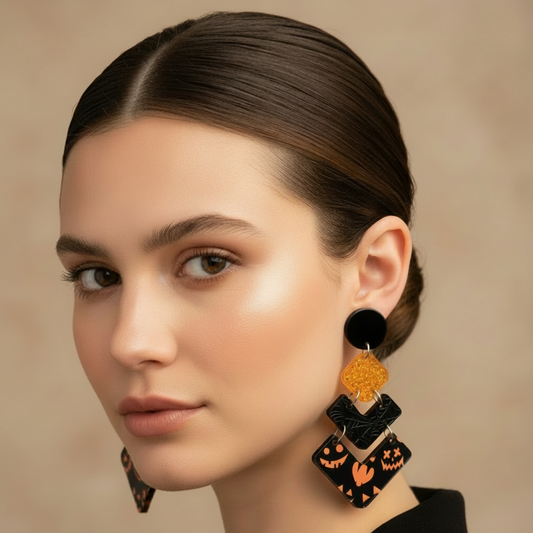 Black and Orange Three Tier Halloween Earrings
