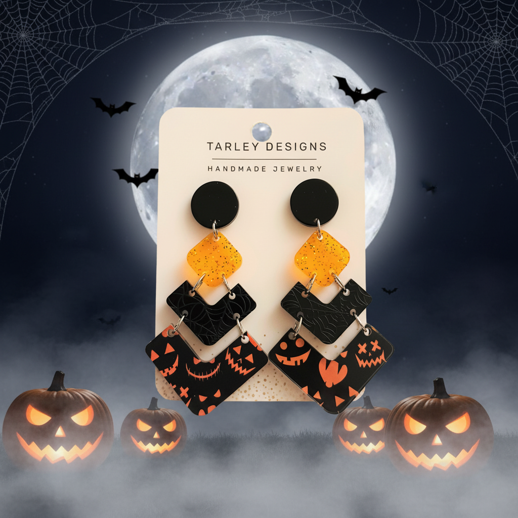 Black and Orange Three Tier Halloween Earrings