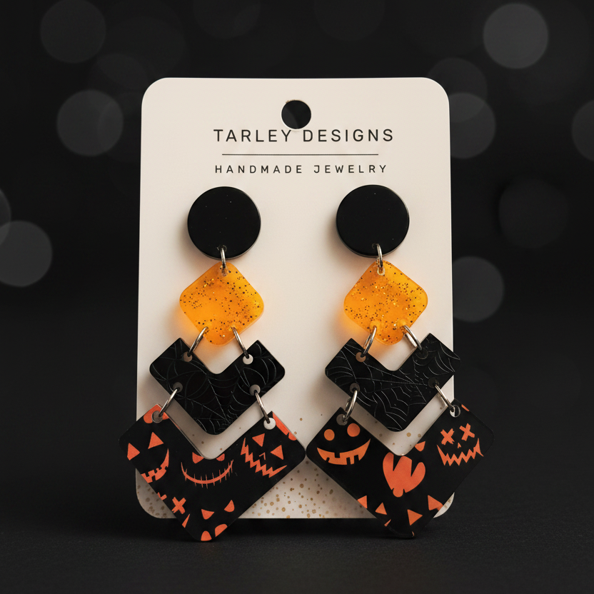 Black and Orange Three Tier Halloween Earrings