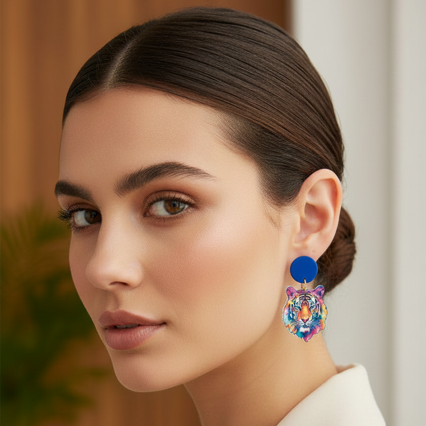 Colorful Tiger Earrings-White