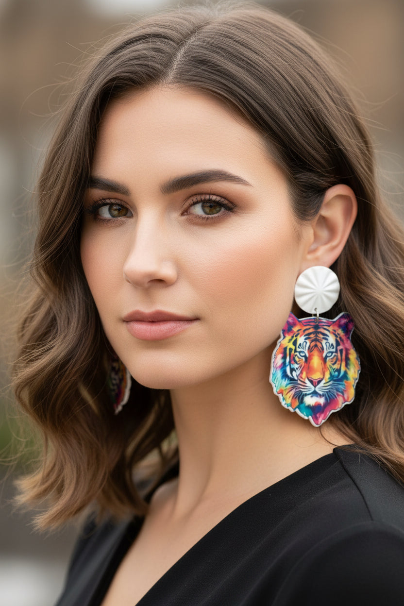 Colorful Tiger Earrings-Blue