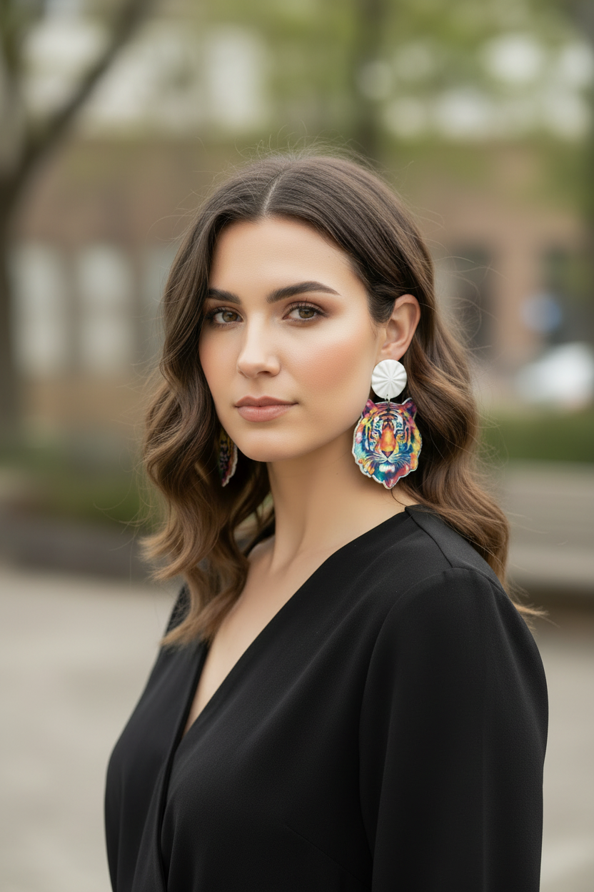 Colorful Tiger Earrings-White