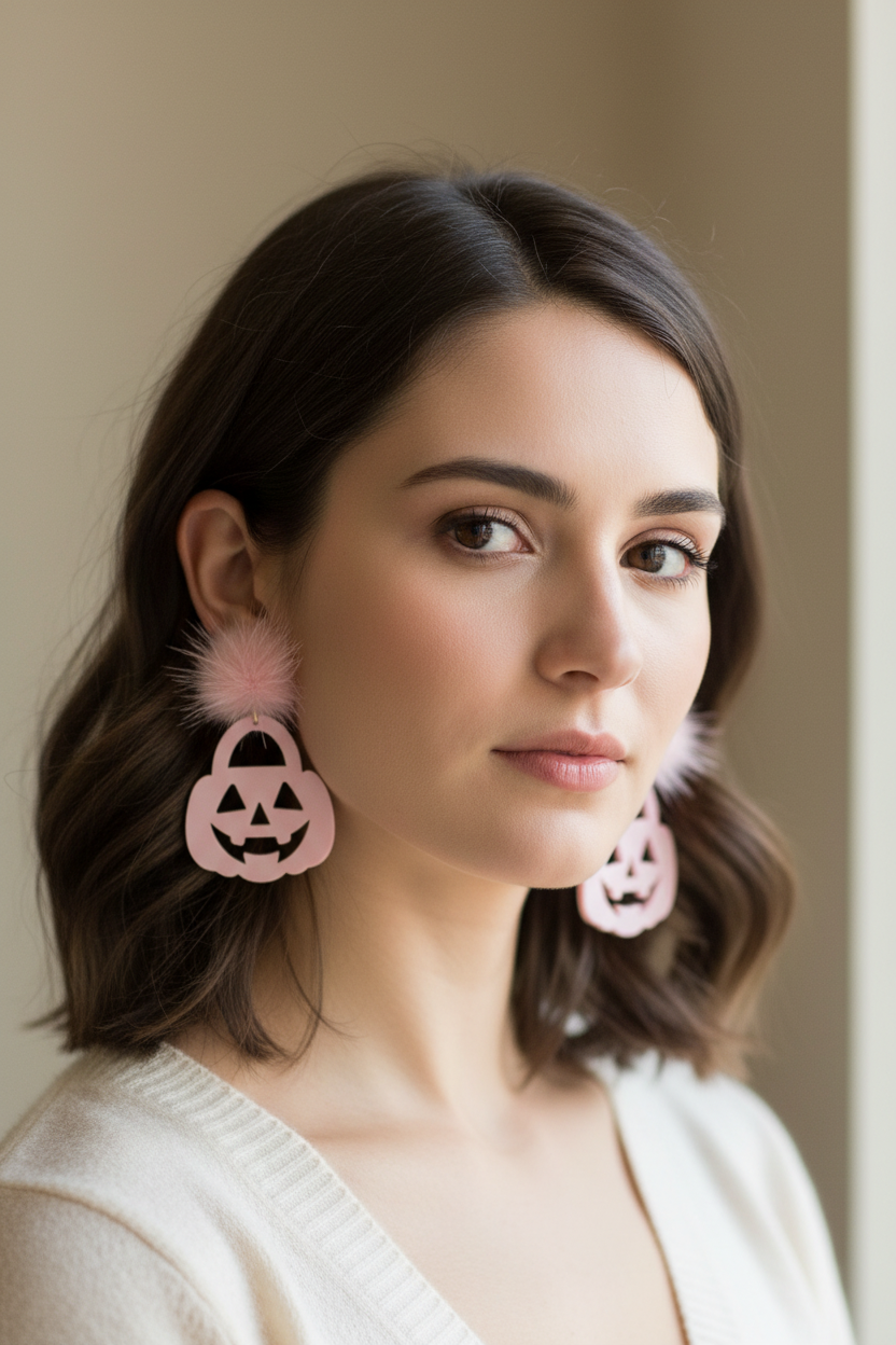 Pastel Jack-o-Lantern Earrings-Pink