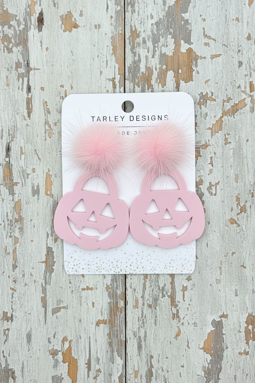 Pastel Jack-o-Lantern Earrings-Pink