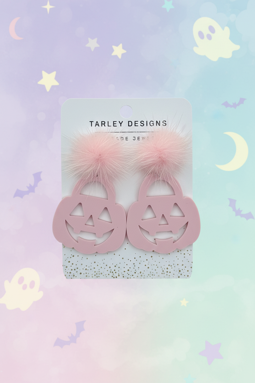 Pastel Jack-o-Lantern Earrings-Pink