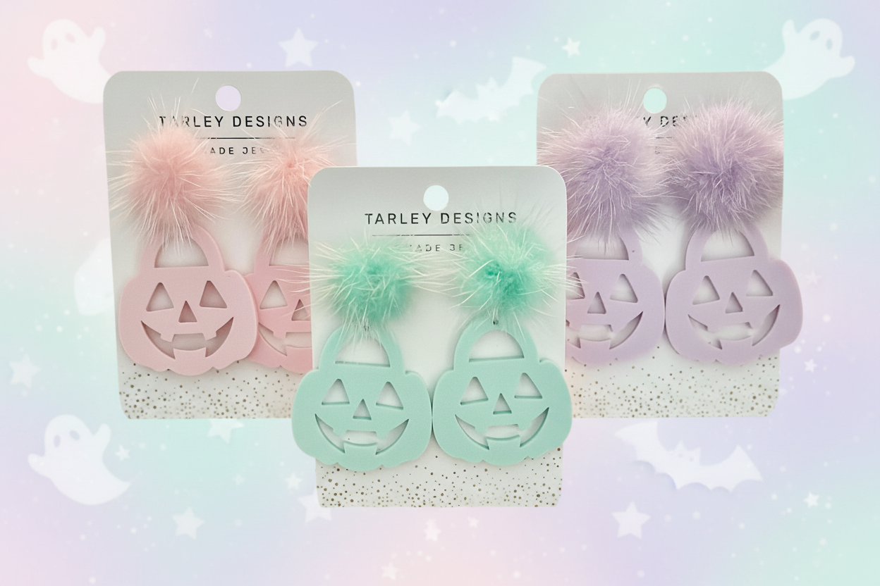 Pastel Jack-o-Lantern Earrings-Pink