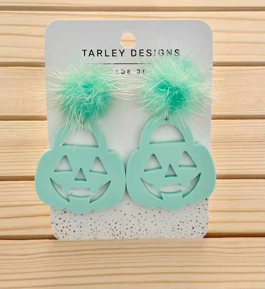 Pastel Jack-o-Lantern Earrings-Mint Green